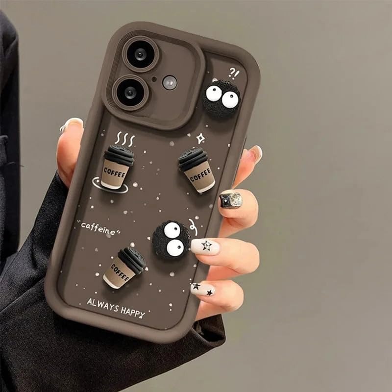 Back Case Cover Compatible for iPhone 15 | Cute Fun Cartoon 3D Ball Coffee Silicone Case | Body Protection | Camera Protection | Shock Proof (White - Image 4